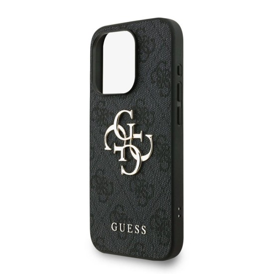 Husa Guess PU 4G Metal Logo Strap pentru iPhone 15 Pro Max, Neagra (Bakr, GUHCP15XP4GMGSK) by www.silkase.ro
