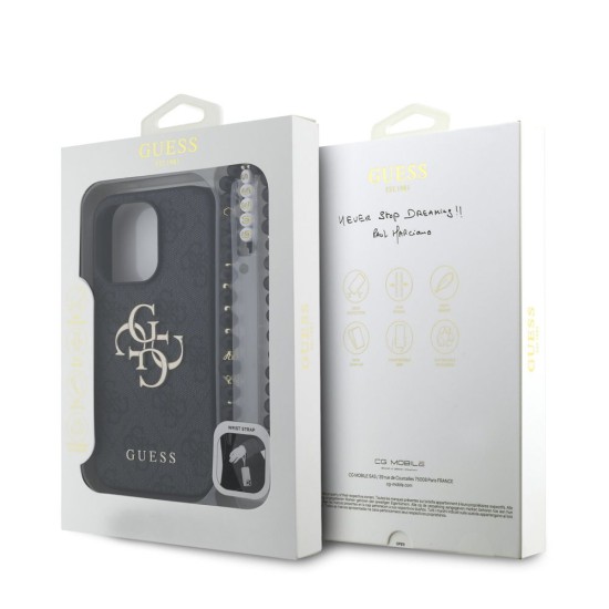 Husa Guess PU 4G Metal Logo Strap pentru iPhone 15 Pro Max, Neagra (Bakr, GUHCP15XP4GMGSK) by www.silkase.ro
