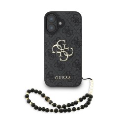 Husa Guess PU 4G Metal Logo Strap pentru iPhone 16, Neagra