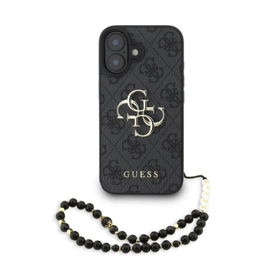 Husa Guess PU 4G Metal Logo Strap pentru iPhone 16, Neagra (Bakr, GUHCP16SP4GMGSK) by www.silkase.ro