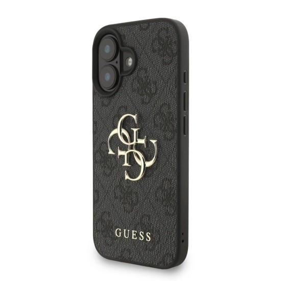 Husa Guess PU 4G Metal Logo Strap pentru iPhone 16, Neagra (Bakr, GUHCP16SP4GMGSK) by www.silkase.ro
