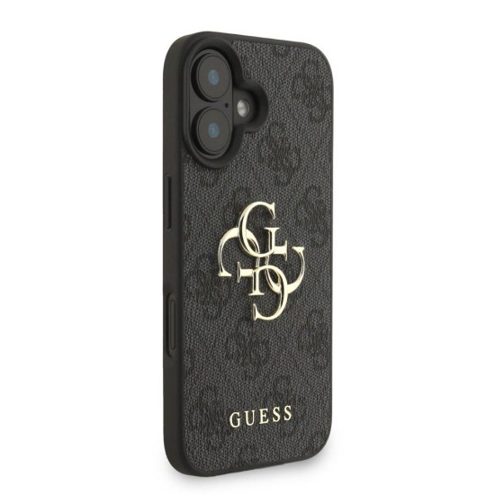 Husa Guess PU 4G Metal Logo Strap pentru iPhone 16, Neagra (Bakr, GUHCP16SP4GMGSK) by www.silkase.ro