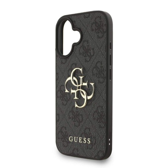 Husa Guess PU 4G Metal Logo Strap pentru iPhone 16, Neagra (Bakr, GUHCP16SP4GMGSK) by www.silkase.ro