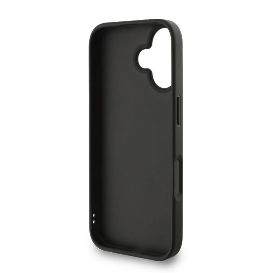 Husa Guess PU 4G Metal Logo Strap pentru iPhone 16, Neagra (Bakr, GUHCP16SP4GMGSK) by www.silkase.ro