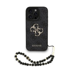 Husa Guess PU 4G Metal Logo Strap pentru iPhone 16 Pro Max, Neagra