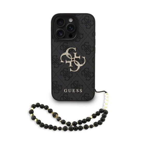 Husa Guess PU 4G Metal Logo Strap pentru iPhone 16 Pro Max, Neagra (Bakr, GUHCP16XP4GMGSK) by www.silkase.ro