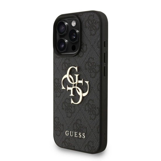 Husa Guess PU 4G Metal Logo Strap pentru iPhone 16 Pro Max, Neagra (Bakr, GUHCP16XP4GMGSK) by www.silkase.ro