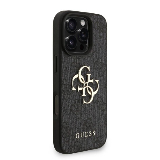 Husa Guess PU 4G Metal Logo Strap pentru iPhone 16 Pro Max, Neagra (Bakr, GUHCP16XP4GMGSK) by www.silkase.ro