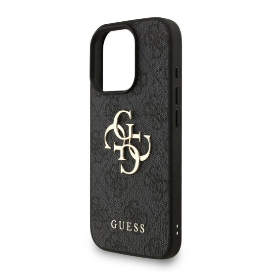 Husa Guess PU 4G Metal Logo Strap pentru iPhone 16 Pro Max, Neagra (Bakr, GUHCP16XP4GMGSK) by www.silkase.ro