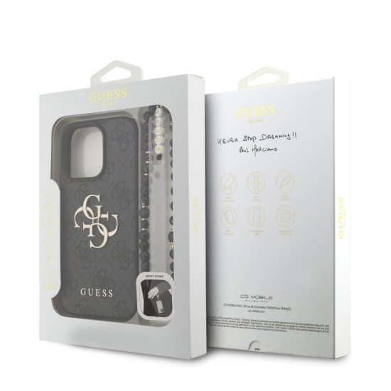Husa Guess PU 4G Metal Logo Strap pentru iPhone 16 Pro Max, Neagra (Bakr, GUHCP16XP4GMGSK) by www.silkase.ro
