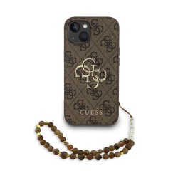 Husa Guess PU 4G Metal Logo Strap pentru iPhone 15, Maro