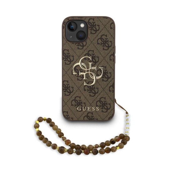 Husa Guess PU 4G Metal Logo Strap pentru iPhone 15, Maro (Bakr, GUHCP15SP4GMGSW) by www.silkase.ro