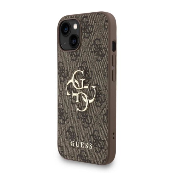 Husa Guess PU 4G Metal Logo Strap pentru iPhone 15, Maro (Bakr, GUHCP15SP4GMGSW) by www.silkase.ro