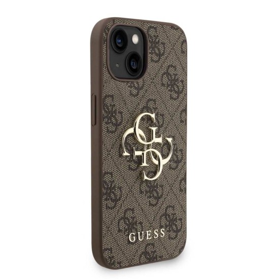 Husa Guess PU 4G Metal Logo Strap pentru iPhone 15, Maro (Bakr, GUHCP15SP4GMGSW) by www.silkase.ro