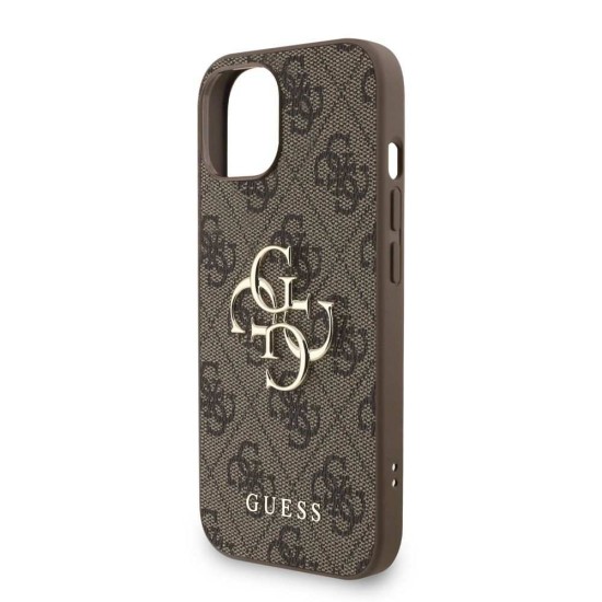 Husa Guess PU 4G Metal Logo Strap pentru iPhone 15, Maro (Bakr, GUHCP15SP4GMGSW) by www.silkase.ro