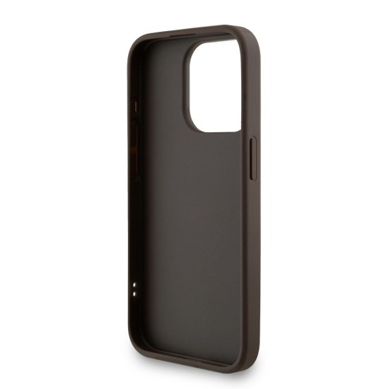 Husa Guess PU 4G Metal Logo Strap pentru iPhone 15 Pro, Maro (Bakr, GUHCP15LP4GMGSW) by www.silkase.ro