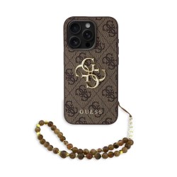 Husa Guess PU 4G Metal Logo Strap pentru iPhone 15 Pro Max, Maro