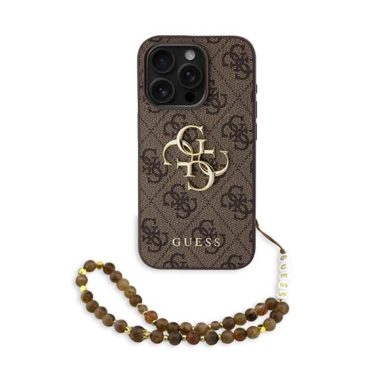 Husa Guess PU 4G Metal Logo Strap pentru iPhone 15 Pro Max, Maro (Bakr, GUHCP15XP4GMGSW) by www.silkase.ro