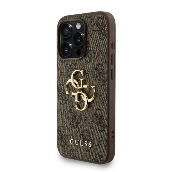 Husa Guess PU 4G Metal Logo Strap pentru iPhone 15 Pro Max, Maro (Bakr, GUHCP15XP4GMGSW) by www.silkase.ro