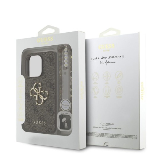 Husa Guess PU 4G Metal Logo Strap pentru iPhone 15 Pro Max, Maro (Bakr, GUHCP15XP4GMGSW) by www.silkase.ro