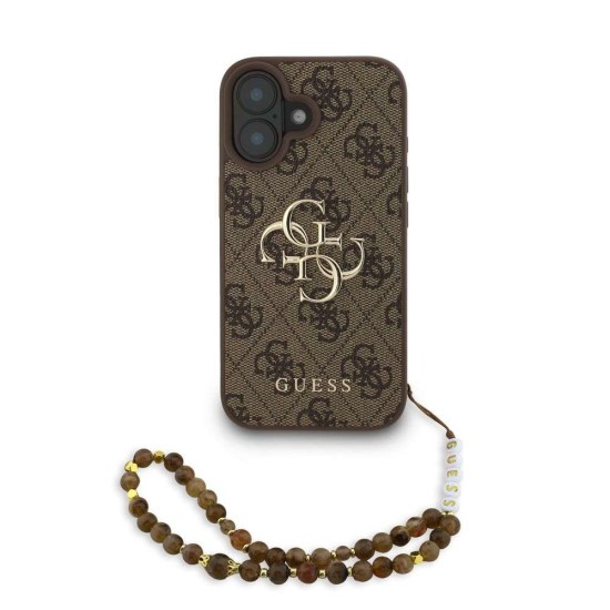 Husa Guess PU 4G Metal Logo Strap pentru iPhone 16, Maro (Bakr, GUHCP16SP4GMGSW) by www.silkase.ro