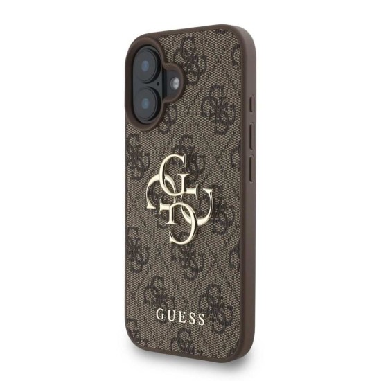 Husa Guess PU 4G Metal Logo Strap pentru iPhone 16, Maro (Bakr, GUHCP16SP4GMGSW) by www.silkase.ro