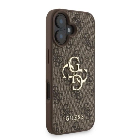 Husa Guess PU 4G Metal Logo Strap pentru iPhone 16, Maro (Bakr, GUHCP16SP4GMGSW) by www.silkase.ro