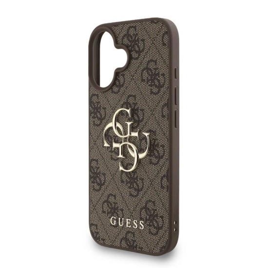 Husa Guess PU 4G Metal Logo Strap pentru iPhone 16, Maro (Bakr, GUHCP16SP4GMGSW) by www.silkase.ro