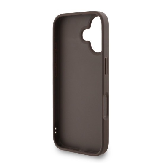 Husa Guess PU 4G Metal Logo Strap pentru iPhone 16, Maro (Bakr, GUHCP16SP4GMGSW) by www.silkase.ro