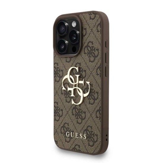 Husa Guess PU 4G Metal Logo Strap pentru iPhone 16 Pro, Maro (Bakr, GUHCP16LP4GMGSW) by www.silkase.ro