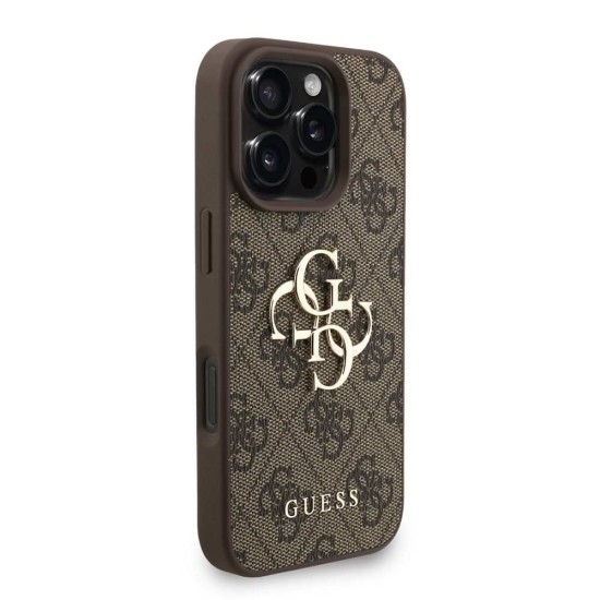 Husa Guess PU 4G Metal Logo Strap pentru iPhone 16 Pro, Maro (Bakr, GUHCP16LP4GMGSW) by www.silkase.ro