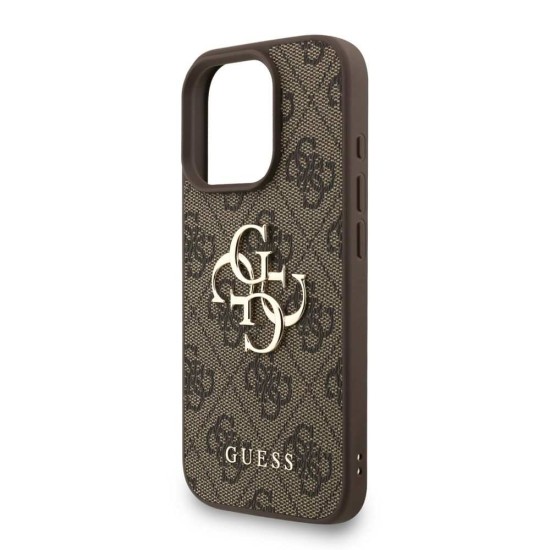 Husa Guess PU 4G Metal Logo Strap pentru iPhone 16 Pro, Maro (Bakr, GUHCP16LP4GMGSW) by www.silkase.ro