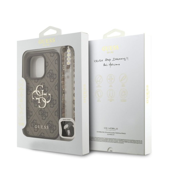 Husa Guess PU 4G Metal Logo Strap pentru iPhone 16 Pro, Maro (Bakr, GUHCP16LP4GMGSW) by www.silkase.ro