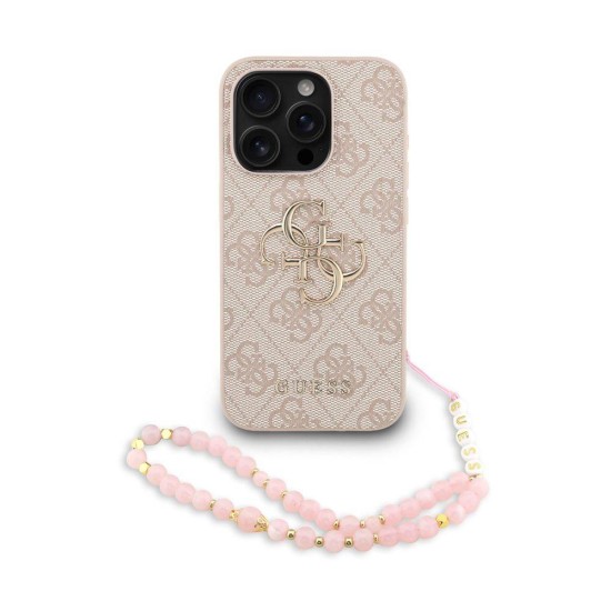 Husa Guess PU 4G Metal Logo Strap pentru iPhone 15 Pro, Roz (Bakr, GUHCP15LP4GMGSP) by www.silkase.ro