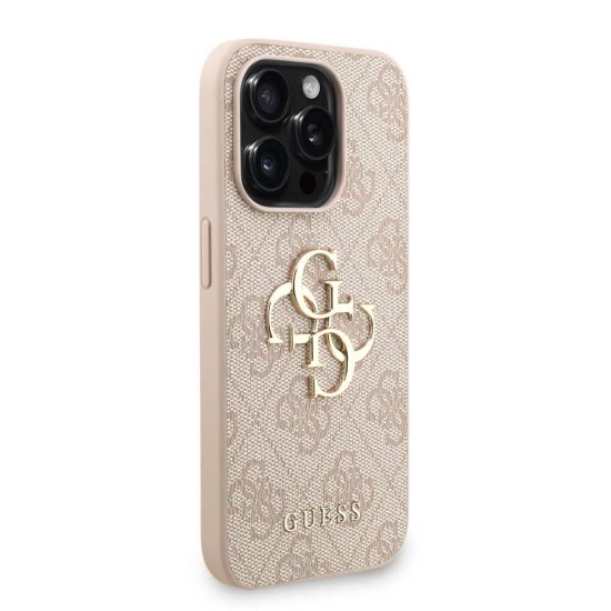 Husa Guess PU 4G Metal Logo Strap pentru iPhone 15 Pro, Roz (Bakr, GUHCP15LP4GMGSP) by www.silkase.ro