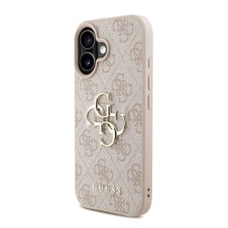 Husa Guess PU 4G Metal Logo Strap pentru iPhone 16, Roz Husa Guess PU 4G Metal Logo Strap pentru iPhone 16, Roz