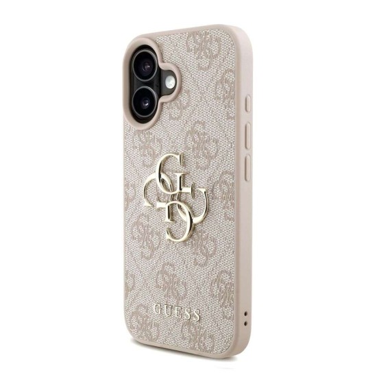 Husa Guess PU 4G Metal Logo Strap pentru iPhone 16, Roz (Bakr, GUHCP16SP4GMGSP) by www.silkase.ro