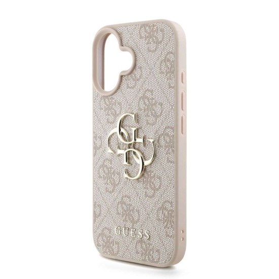Husa Guess PU 4G Metal Logo Strap pentru iPhone 16, Roz (Bakr, GUHCP16SP4GMGSP) by www.silkase.ro