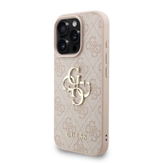 Husa Guess PU 4G Metal Logo Strap pentru iPhone 16 Pro, Roz (Bakr, GUHCP16LP4GMGSP) by www.silkase.ro
