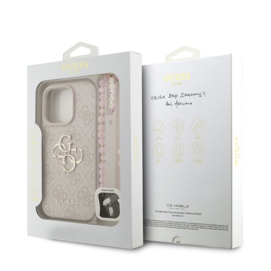 Husa Guess PU 4G Metal Logo Strap pentru iPhone 16 Pro, Roz (Bakr, GUHCP16LP4GMGSP) by www.silkase.ro