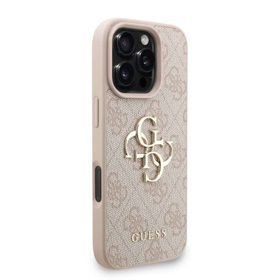 Husa Guess PU 4G Metal Logo Strap pentru iPhone 16 Pro Max, Roz (Bakr, GUHCP16XP4GMGSP) by www.silkase.ro