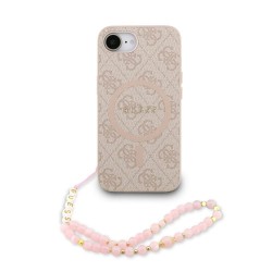 Husa Crossbody Guess PU Leather 4G Colored Ring Strap MagSafe pentru iPhone 16e, Roz