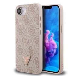 Husa Guess PU 4G Strass Triangle Metal Logo pentru iPhone 16e, Roz