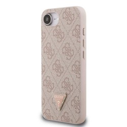 Husa Guess PU 4G Strass Triangle Metal Logo pentru iPhone 16e, Roz