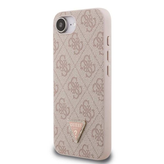 Husa Guess PU 4G Strass Triangle Metal Logo pentru iPhone 16e, Roz (Bakr, GUHCPSE4P4TDPP) by www.silkase.ro