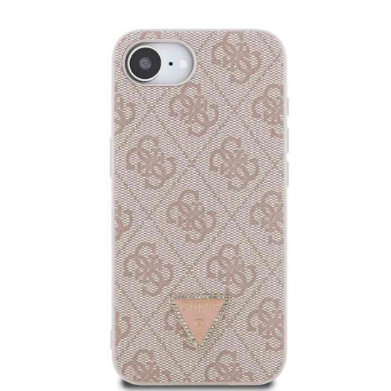 Husa Guess PU 4G Strass Triangle Metal Logo pentru iPhone 16e, Roz (Bakr, GUHCPSE4P4TDPP) by www.silkase.ro