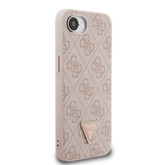 Husa Guess PU 4G Strass Triangle Metal Logo pentru iPhone 16e, Roz (Bakr, GUHCPSE4P4TDPP) by www.silkase.ro