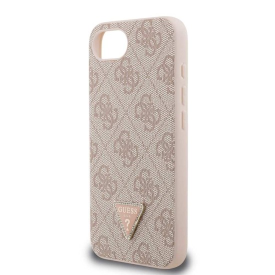 Husa Guess PU 4G Strass Triangle Metal Logo pentru iPhone 16e, Roz (Bakr, GUHCPSE4P4TDPP) by www.silkase.ro