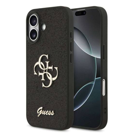 Husa Guess PU Fixed Glitter 4G Metal Logo pentru iPhone 17, Neagra (Bakr, GUHCP17SHG4SGK) by www.silkase.ro