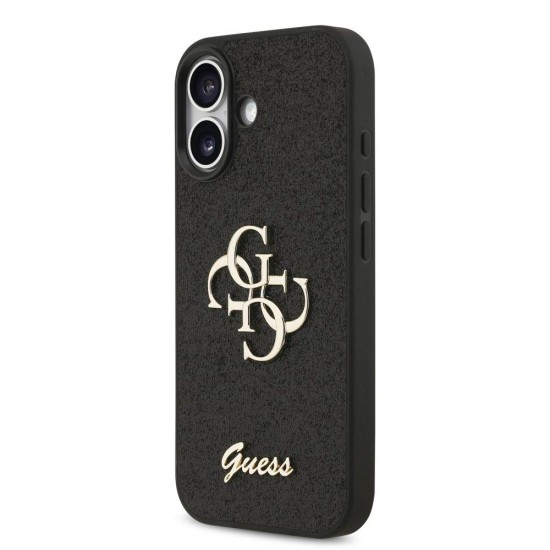 Husa Guess PU Fixed Glitter 4G Metal Logo pentru iPhone 17, Neagra (Bakr, GUHCP17SHG4SGK) by www.silkase.ro